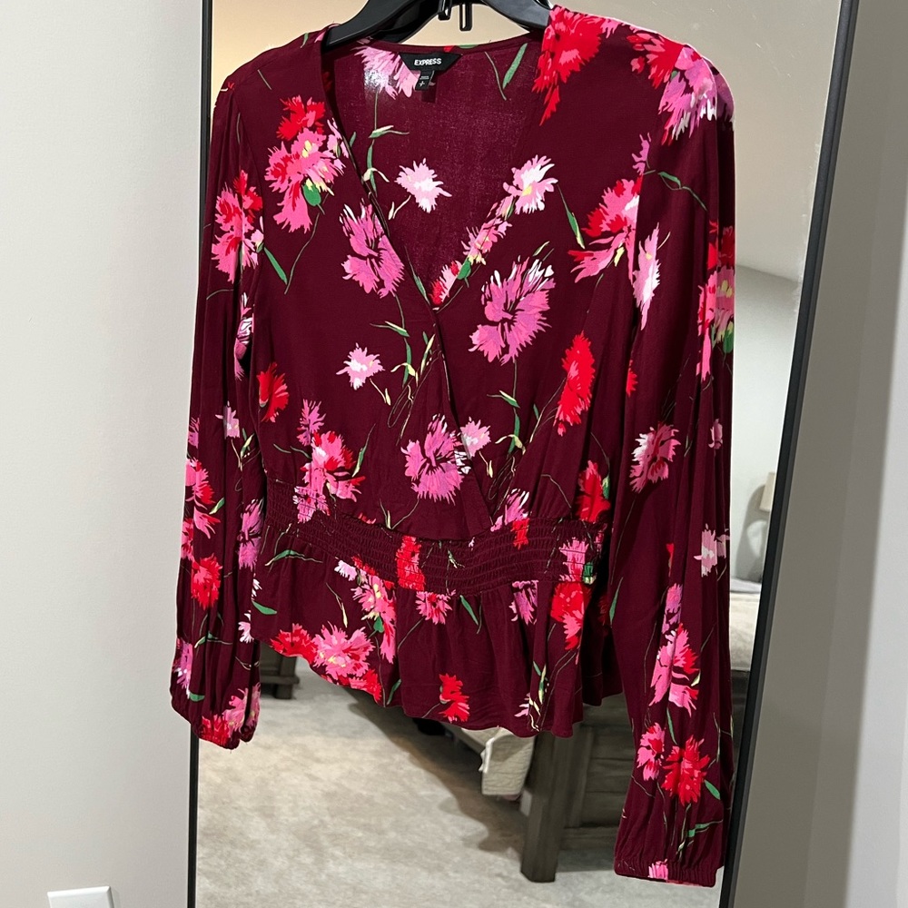 Express: Size Small, Floral cinched waist blouse